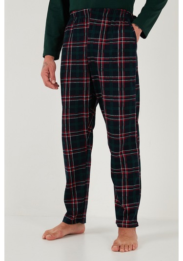 Buratti Ekoseli Regular Fit Yüksek Bel Cepli Bisiklet Yaka Erkek Pijama Takımı 6574002 Yeşil