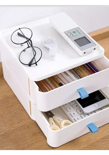 Bayev 2'li Takı, Makyaj Ve Kozmetik Düzenleyici Çekmece Beyaz Ofis Masa Düzenleyici