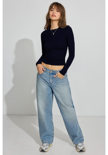 Madmext Lacivert Bisiklet Yaka Slim Fit Kadın Body Mg2564 Lacivert