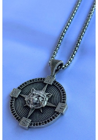 Kurt Pusula El İşçiliği Paslanmaz Çelik Zincir Erkek Kolye Gümüş