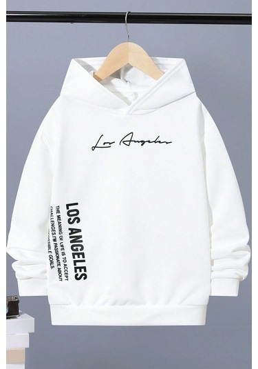 Uyguntarz Los Angles Baskılı Erkek - Kız Çocuk Rahat Kalıp Sweatshirt Beyaz