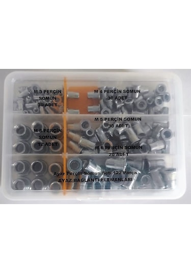 Ayaz Perçin Somun Seti 122 Parça Flanşlı Perçin Somun