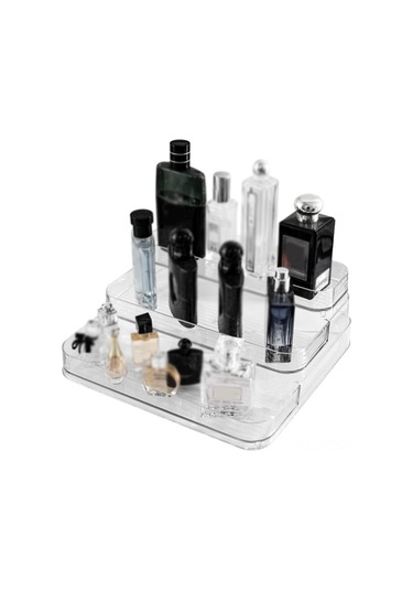 Fosenze Üç Katlı Akrilik Organizer: Parfüm, Kozmetik Ve Makyaj Gösterim Rafı - Şeffaf, Taşınabilir, Kolay Temizlenir Şeffaf