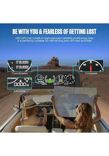 Autool X90 GPS Hız, Eğim Ölçer, Pusula HUD
