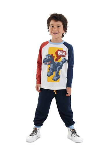 Denokids Bricks Dino Erkek Çocuk T-shirt Pantolon Takım Renkli