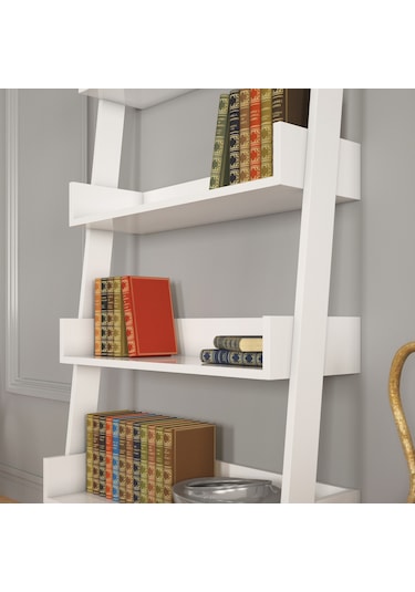 Pasifichome Only Raflı Beyaz Merdiven Kitaplık / Duvara Monte Kitaplık
