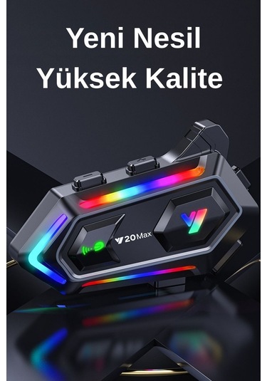 Y20 Max Rgb Işık Efektli İntercom Bluetooth Motosiklet Kask Kulaklığı İntercom Kulaklık