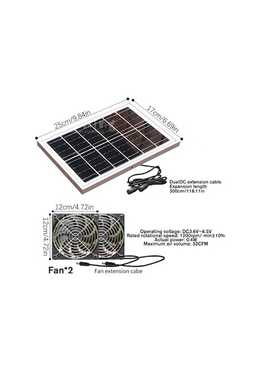 Xuweiwei 1 Adet Güneş Paneli + 1 Adet Vantilatör Güneş Fan Kiti Tavuk Kümesi Ve Sera Ventilasyonu İçin Solar Egzoz Fanı