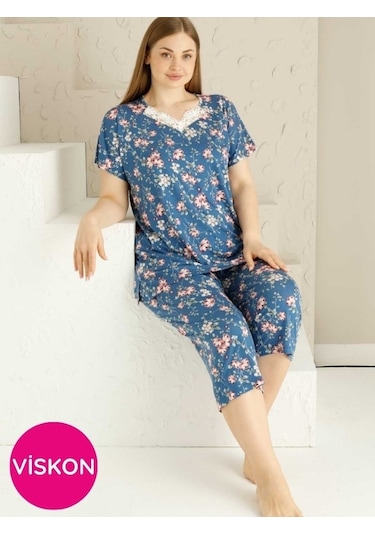 Anne Kalıp Tunik Büyük Beden Kapri-battal Beden Dantel Detay Kısa Kol Viskon Bermuda Pijama Takımı Mavi Anne Kalıp Tunik Büyük Beden Kapri-battal Beden Dantel Detay Kısa Kol Viskon Bermuda Pijama Takımı Mavi