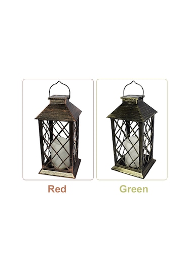 Geeksen Led Güneş Enerjili Suya Dayanıklı Bahçe Parti Dekorasyon Feneri - Yanmaz Titreşen Mum Işığı Kırmızı