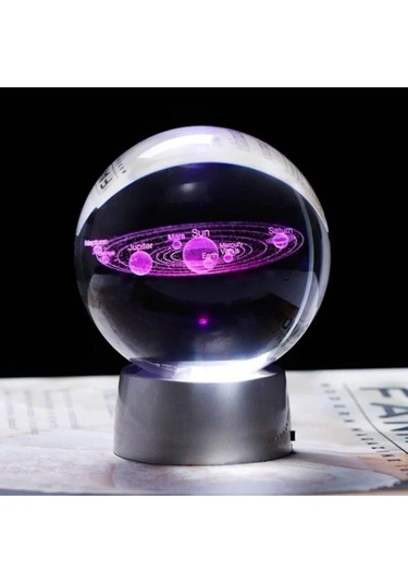 Işıklı Cam Küre Güneş Sistemi Saat Pilli