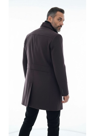 Erkek Slim Fit Kaşe Kaban Çıkarılabilir Ribanalı Fermuarlı Yaka, S Xxl Kahverengi