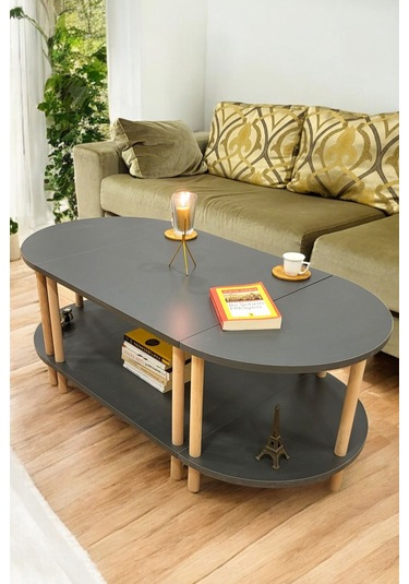 Çevir Kur 3'ü 1 Arada 2 Raflı Orta Sehpa Ve Dekoratif Yan Sehpa Antrasit Antrasit