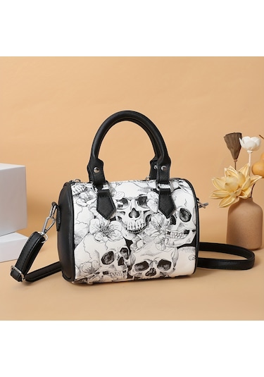 Gotik Kafatası Desenli Boston Çantası