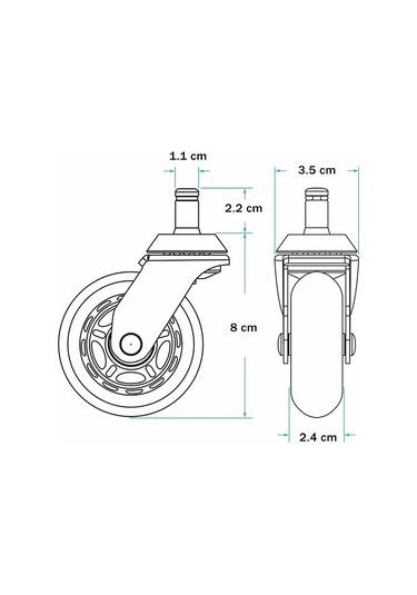 Mufunye Vidalı Ofis Koltuğu Tekeri, Ofis Koltuğu Ayak Tekeri, 360 Sessiz Döner Teker, Mobilya Tekerleri, Üniversal Oyun Koltuğu Tekeri 65mm, 11x22mm -