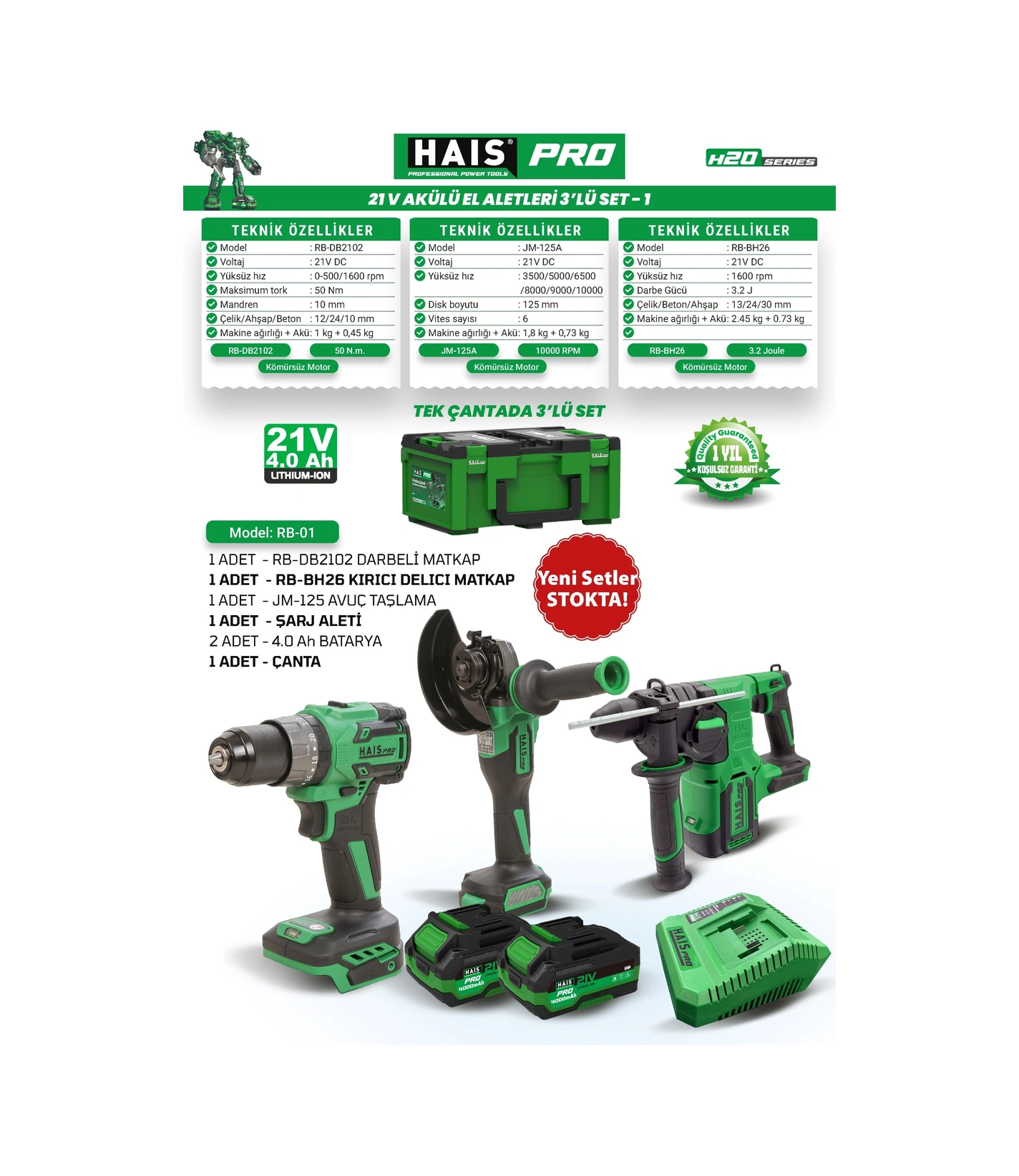 Haispro RB-01 2x4AH Çift Akü 3'lü Akülü Set