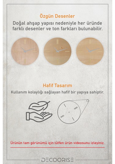 Dekoratif Deri Askılı Ahşap Duvar Saati Naturel