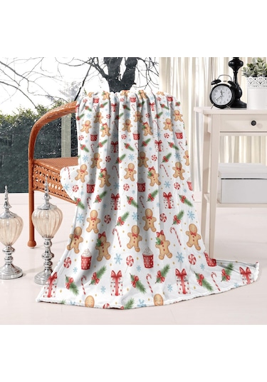 Noel Desenli 50x60 İnç Polar Battaniye, Yumuşak, Hafif Ve Kalın, Erkek, Kadın Ve Çocuk İçin Noel Zencefil Ekmek Hediyesi