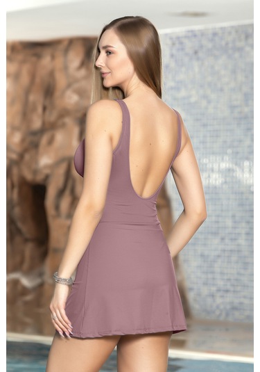 Şortlu Elbise Mayo Etekli Mayo Yüzücü Mayo 1906-30 Gül Kurusu Gül Kurusu Gülkurusu