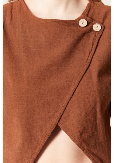 Şık Farklı Tarz Asi Keten Bluz - Modern Ve Cesur Tasarım Kiremit