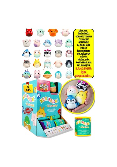 Micromallows Squishmallows Sürpriz Mini Yumuşak Peluş Oyuncak Figür - 6 Cm - 3 Adet