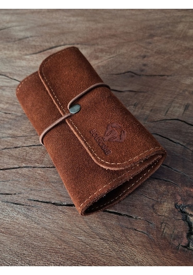 Tütün Kesesi Cüzdan Tütün Çantası Tütünlük %100 Süet Deri Taba Küçük. Açık Boyut: 13cm 19cm