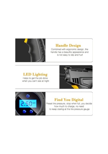 Fortunelane 25l/dk Hızlı Akıllı Pompası, Dijital Manometre, Otomatik Kapanma, Led Işık, 4 Birim, Kablosuz, Aracınız İçin