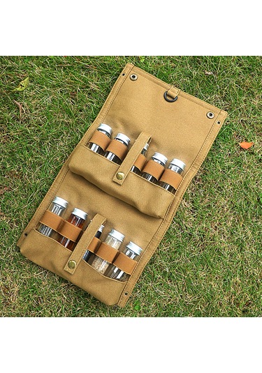 Symbee Kamp Ve Barbekü İçin Kanvas Çantalı 10 Adet Pet Baharat Şişesi Seti - Siyah Taşınabilir Dışarıda Pişirme Aleti Çok Renkli