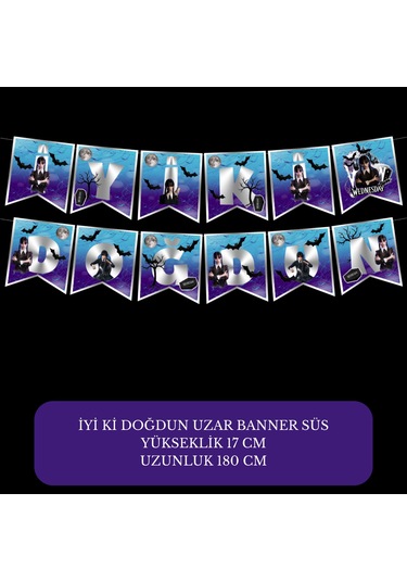 İyi Ki Doğdun Wednesday Temalı Uzar Süs Banner 180 Cm Tüm Yaşlar