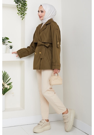 Nehar Rüzgarlıklı Astarlı Trenç 1621 - Haki Haki