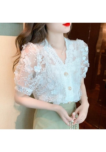 Zarif V Yaka Stereo Çiçek Dantel Şifon Gömlek Kadın 2023 Kısa Kollu Bluz Rahat Sweet 27434 Sayesinde İki Parçalı Tops Kayısı Zarif V Yaka Stereo Çiçek Dantel Şifon Gömlek Kadın 2023 Kısa Kollu Bluz Rahat Sweet 27434 Sayesinde İki Parçalı Tops Kayısı