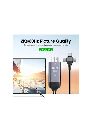 Pmr 3 İn 1 Apple Uyumlu iPhone To Hdmı Kablo 2k 60hz, 200cm, Type-c, Lightning, Micro Usb