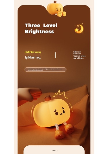 Tcherchi Kabak Gece Lambası, Sevimli Dokunmatik Sensör Lamba Silikon Gece Lambası Sarı