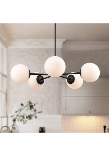 Beşli Spark Model Modern Beyaz Glop Camlı Avize