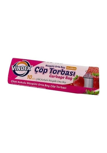 Vindex Büzgülü Çilek Kokulu Orta Boy Çöp Torbası Pembe 55 x 60 CM