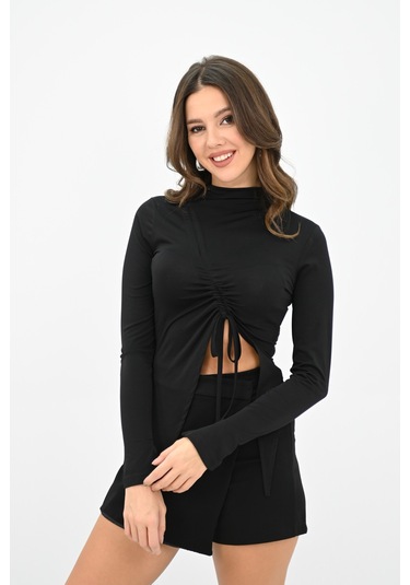 Kadın Önü Büzgü Detaylı Crop Bluz 1867-25 Çok Renkli