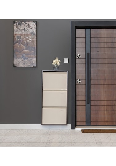 Kaser Metal 3'Lü Metal Ayakkabılık Kahve Krem