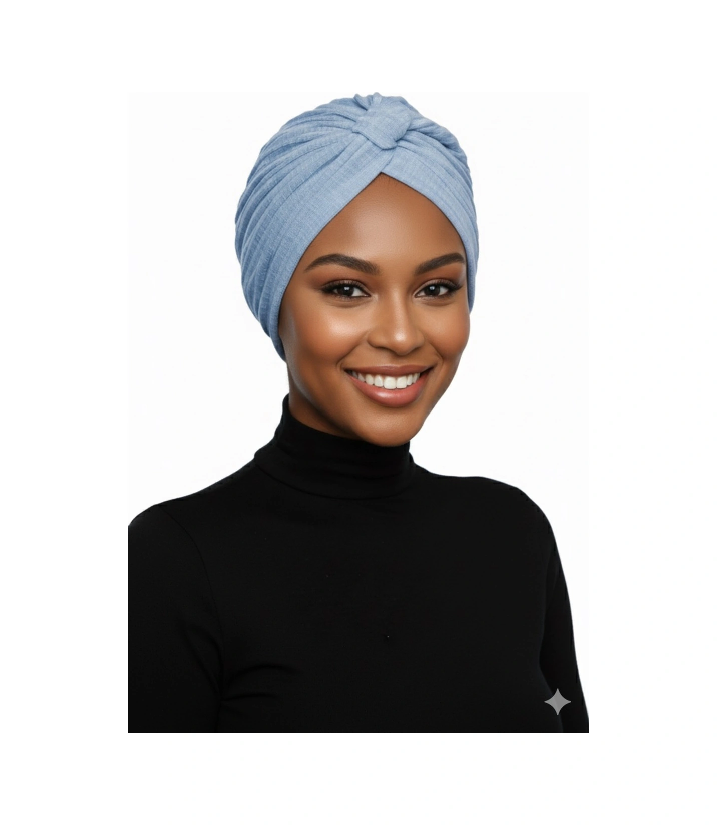 Pamuklu Bantlı Çapraz Astarlı Mavi Hazır Türban Tesettür Havuz Bonesi Mavi