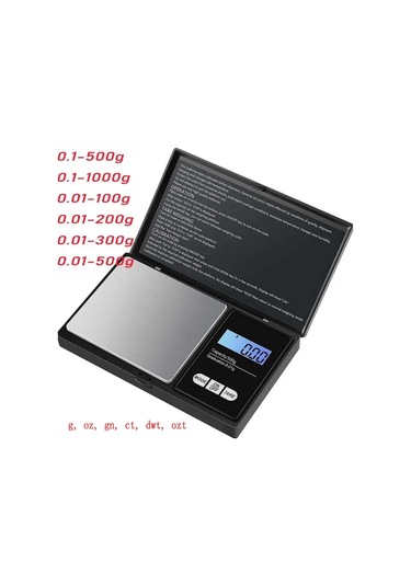 Hightower 1 Adet Mini Paslanmaz Çelik Cep Terazisi 0.01g Hassasiyet 500g Kapasite Altın Tartı Siyah Boyut