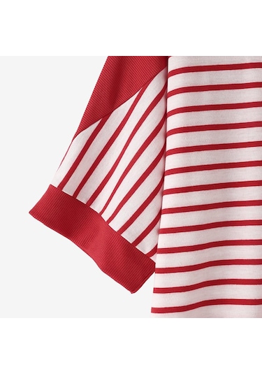 Zanzea Kadın Rahat O-yaka Kısa Kollu Çizgili Bluz Kırmızı