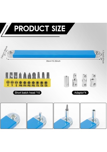 Xurunkeji Ofset Uzatma Anahtarı, 15 İnç Dar Alan Uzatma Anahtarı Seti, Dar Alanlar İçin Evrensel Sıfır Derece Cırcır Aleti