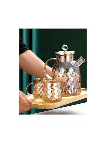 Kabartmalı Bambu Kapaklı Borosilikat Cam Demlik 1500ml Royaleks-cm-2005 Renkli