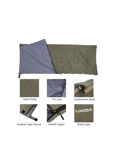 Lixada190 75cm Açık Zarf Uyku Tulumu Kamp Seyahati Koyu Yeşil