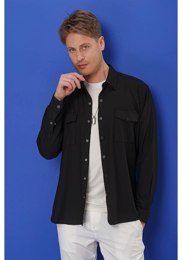 Efor G 1552 Slim Fit Siyah Klasik Gömlek Siyah