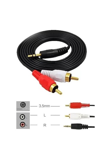 3 Metre - 3.5mm Stereo Aux Erkek To 2 Rca Ses Hoparlör Kablosu