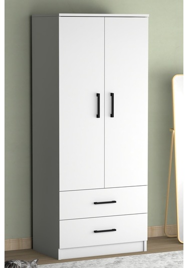 Point 2 Kapaklı 2 Çekmeceli Gardrop Beyaz