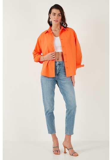 Lela Pamuklu Regular Fit Önü Kısa Arkası Uzun Oval Kesim Bayan Gömlek Cf25S163867 Orange