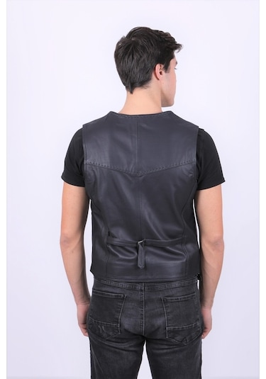New Zaya Leather Erkek Siyah Deri Yelek (468580269)