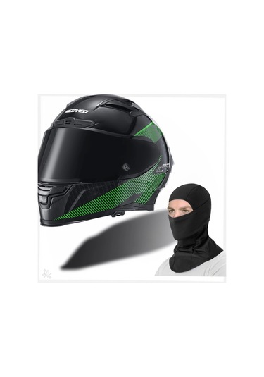 Balaklava + Scoyco FF-871 Ghost Güneş Vizörlü Kapalı Kask Siyah - Yeşil