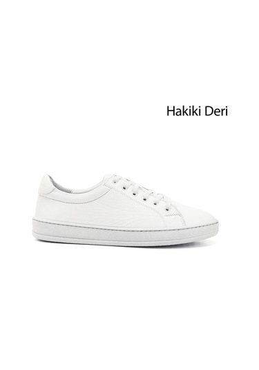 Gönderi R Kadın Beyaz Lastik Bağcıklı Hakiki Deri Sneaker Ddza83742037 Beyaz